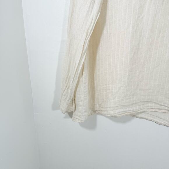 CP Shades Tan 100% Linen Stripe Long Sleeve Lagenlook V Neck Tunic Top Medium - Picture 5 of 15